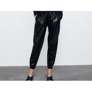 ZARA Faux Leather Black Joggers